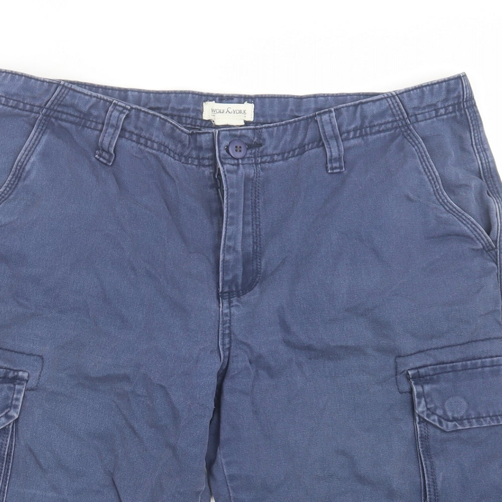Wolf & York Mens Blue Cotton Cargo Shorts Size M L14 in Regular Button