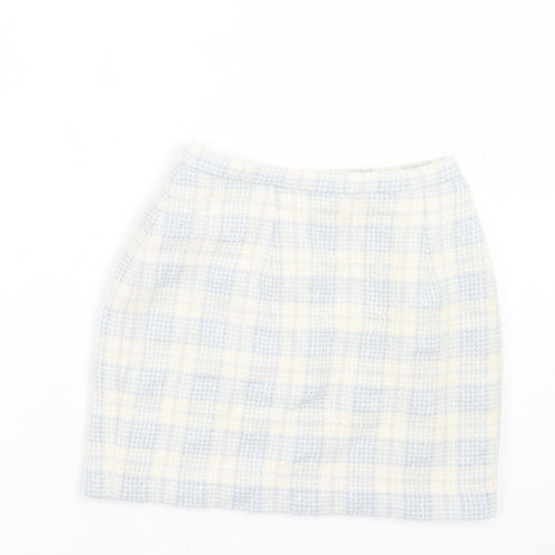 Dorothy Perkins Womens Blue Plaid Acrylic A-Line Skirt Size 8 Button