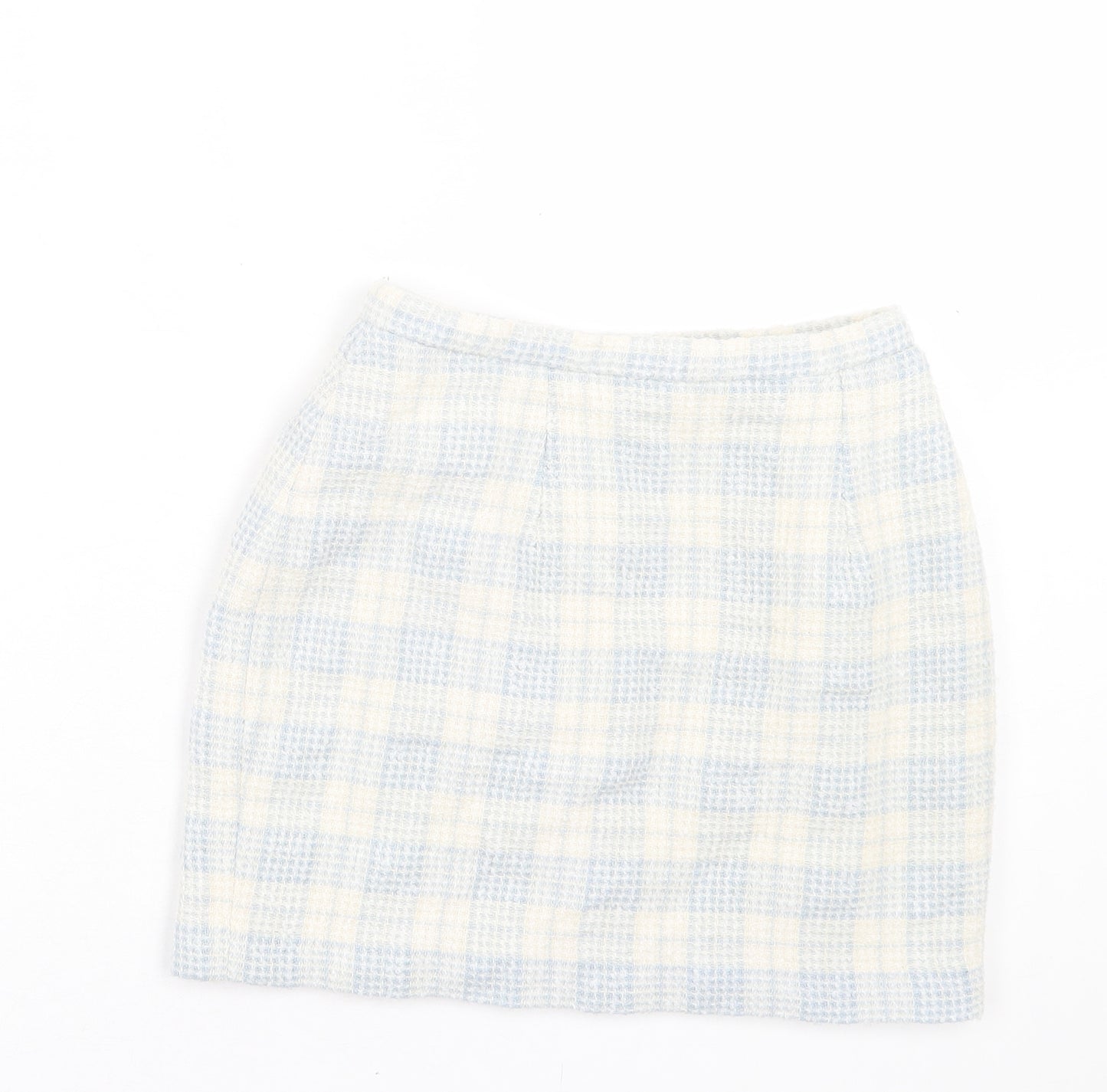 Dorothy Perkins Womens Blue Plaid Acrylic A-Line Skirt Size 8 Button