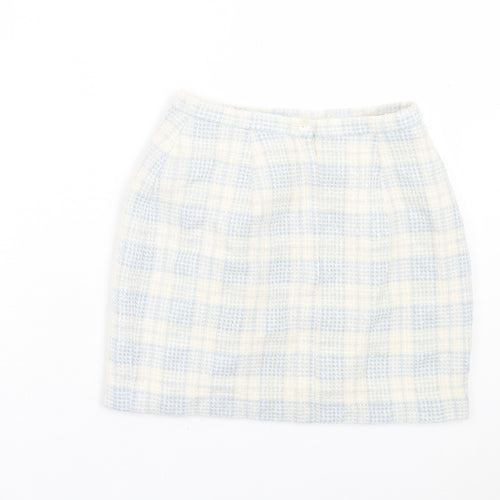 Dorothy Perkins Womens Blue Plaid Acrylic A-Line Skirt Size 8 Button