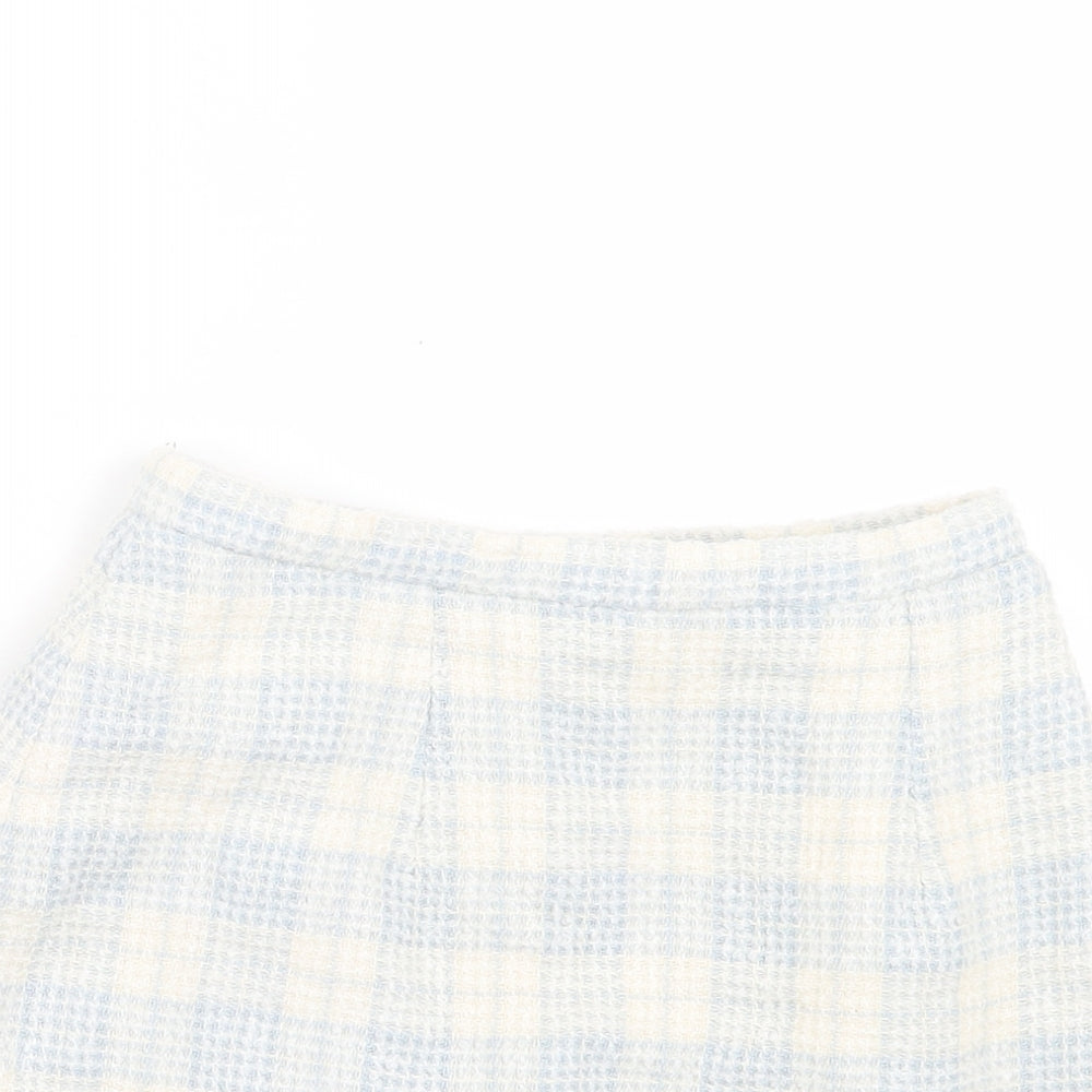 Dorothy Perkins Womens Blue Plaid Acrylic A-Line Skirt Size 8 Button