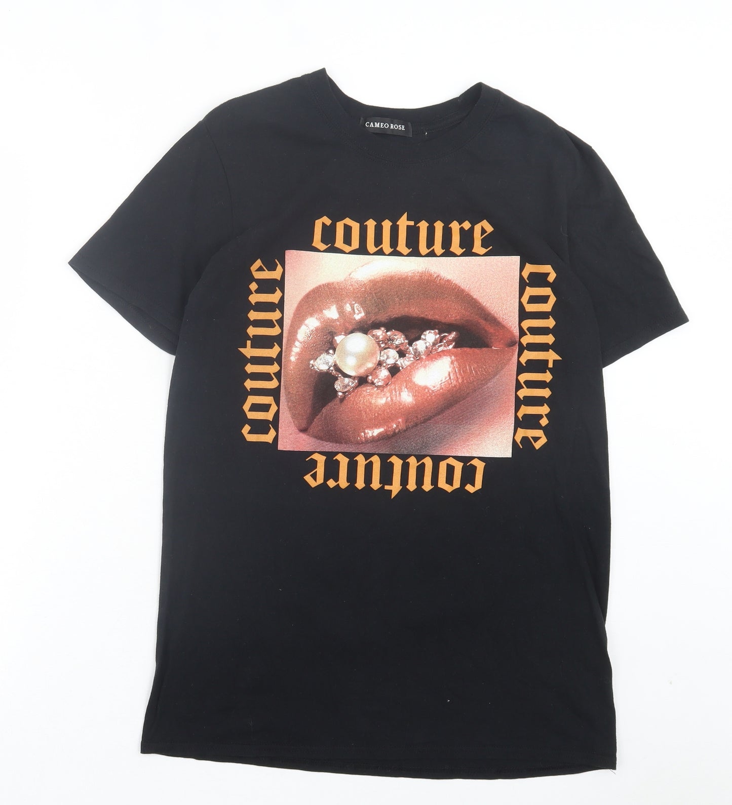 Cameo Rose Womens Black Cotton Basic T-Shirt Size M Crew Neck - Couture