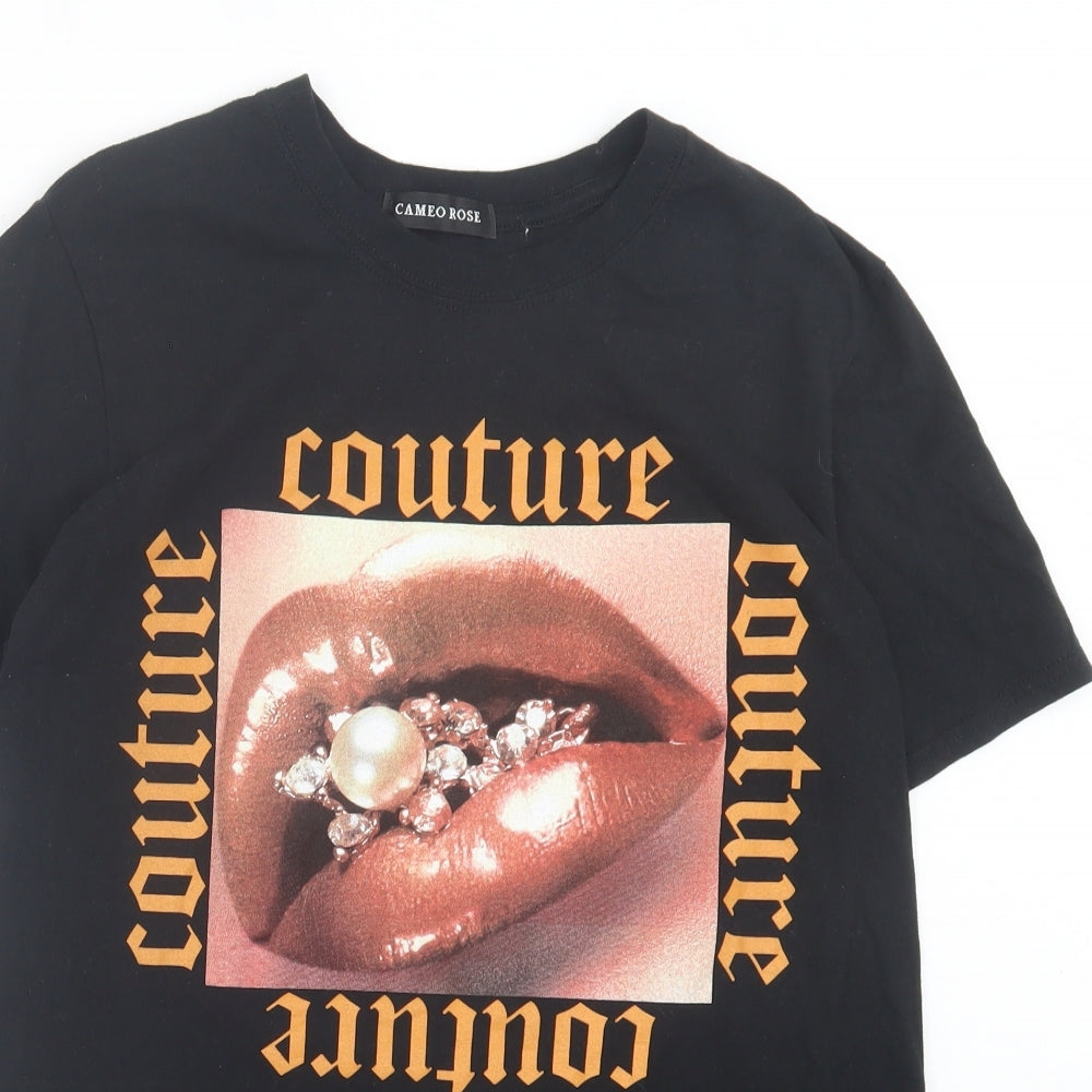 Cameo Rose Womens Black Cotton Basic T-Shirt Size M Crew Neck - Couture