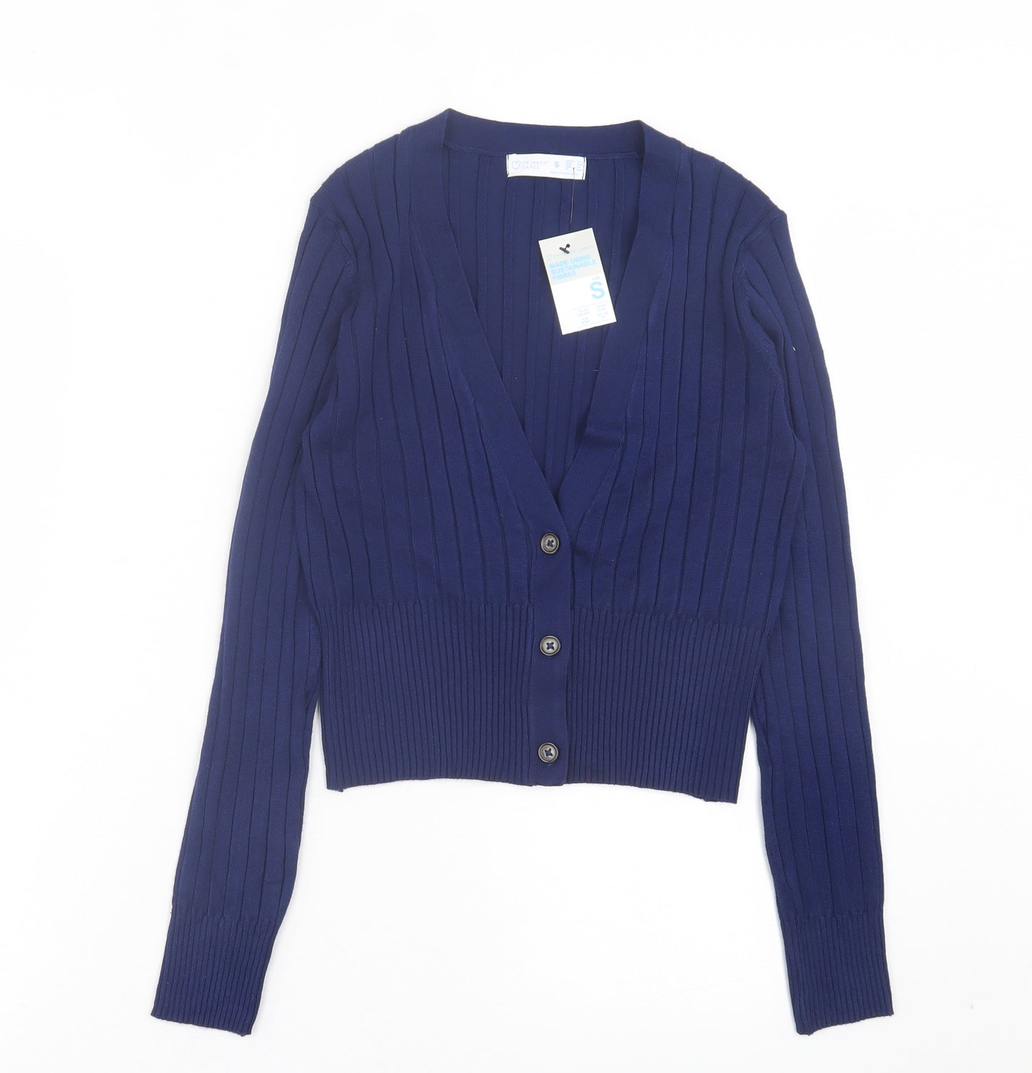 Primark Womens Blue V-Neck Viscose Cardigan Jumper Size S