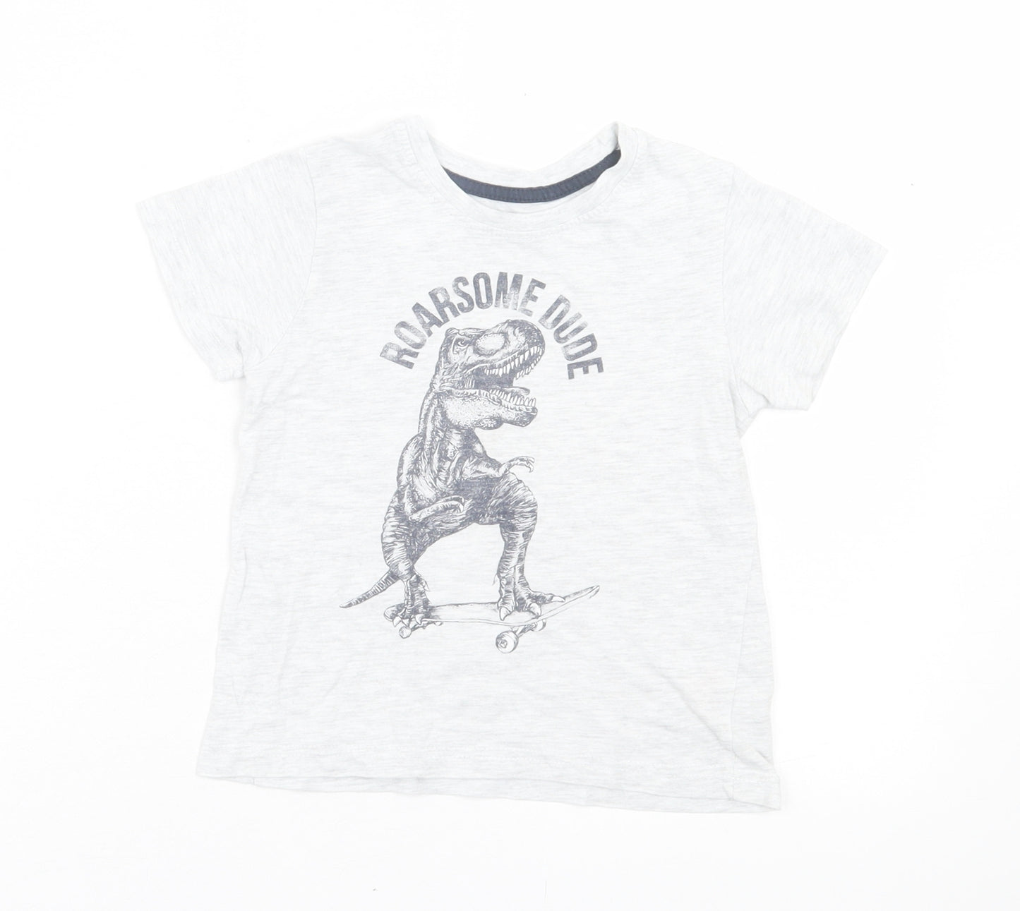 Primark Boys Grey Cotton Basic T-Shirt Size 2-3 Years Crew Neck Pullover - Roarsome Dude