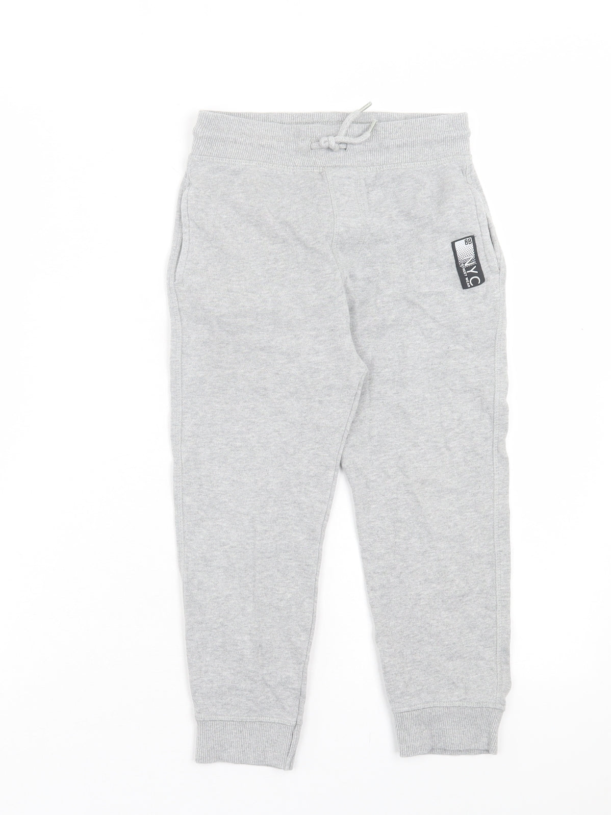 F&F Boys Grey Cotton Jogger Trousers Size 5-6 Years Regular Drawstring - NYC