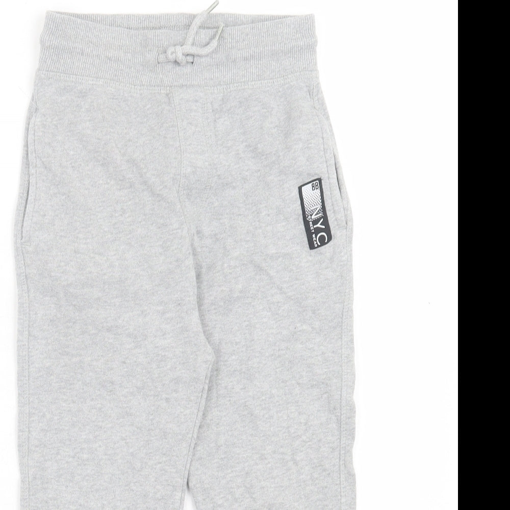 F&F Boys Grey Cotton Jogger Trousers Size 5-6 Years Regular Drawstring - NYC