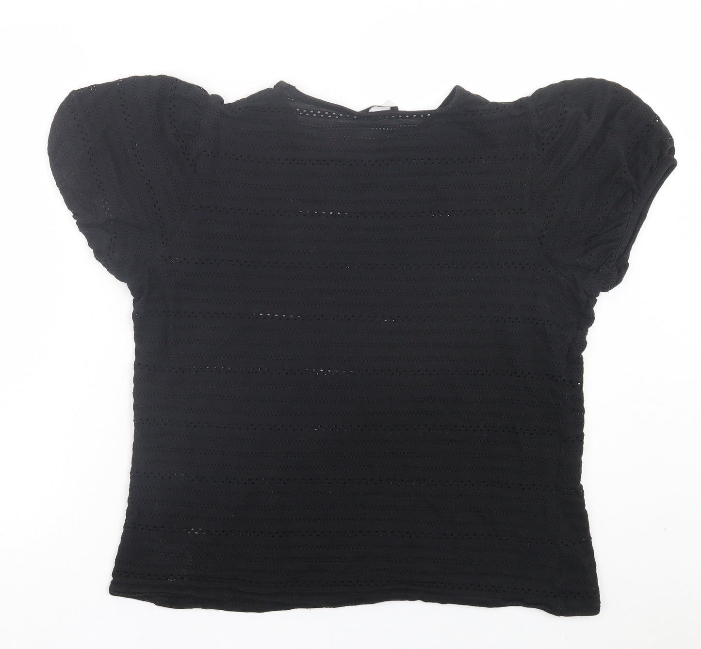 TU Womens Black Geometric Polyester Basic T-Shirt Size 16 Crew Neck