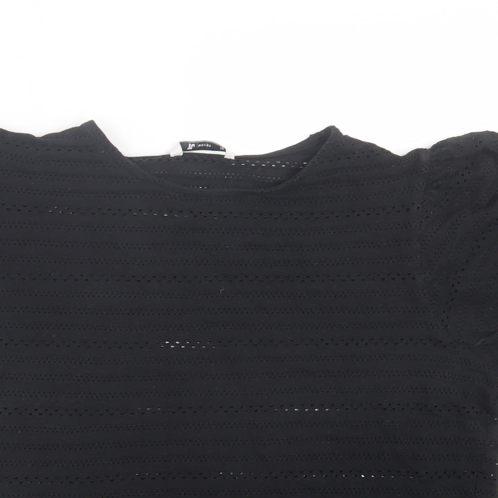 TU Womens Black Geometric Polyester Basic T-Shirt Size 16 Crew Neck