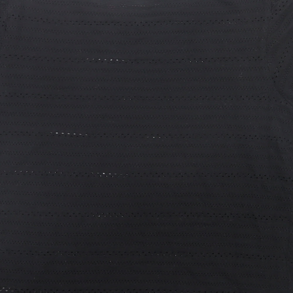 TU Womens Black Geometric Polyester Basic T-Shirt Size 16 Crew Neck