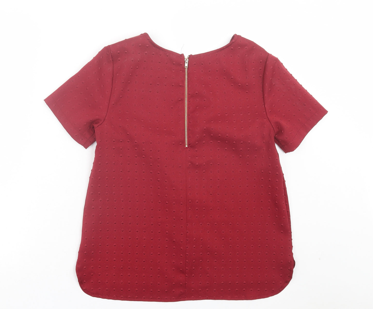 New Look Womens Red Geometric Polyester Basic T-Shirt Size 8 Crew Neck