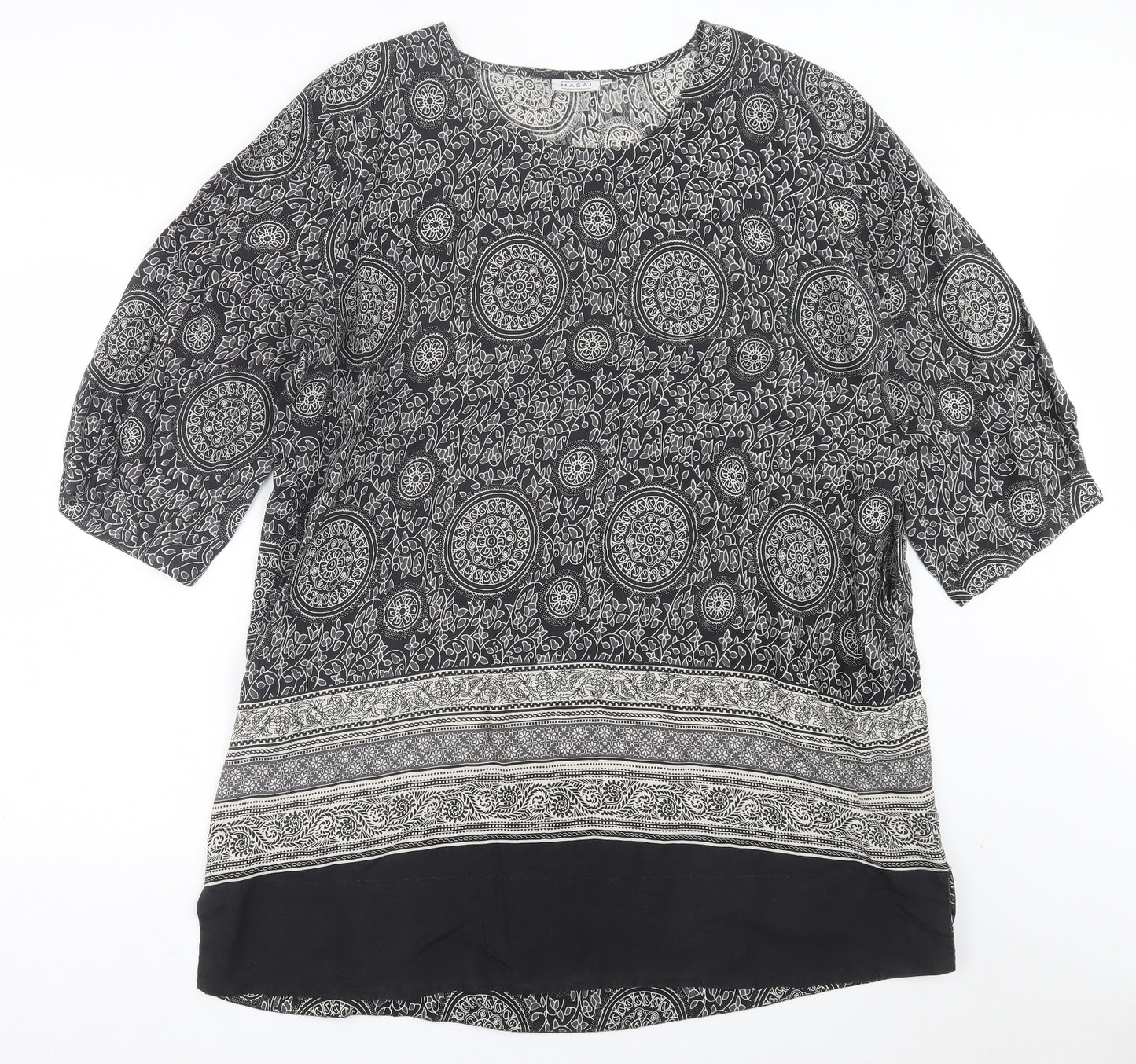 Masai Womens Black Geometric Viscose A-Line Size 2XL Crew Neck Pullover
