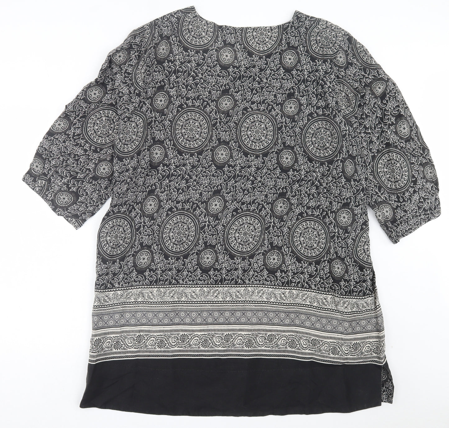 Masai Womens Black Geometric Viscose A-Line Size 2XL Crew Neck Pullover