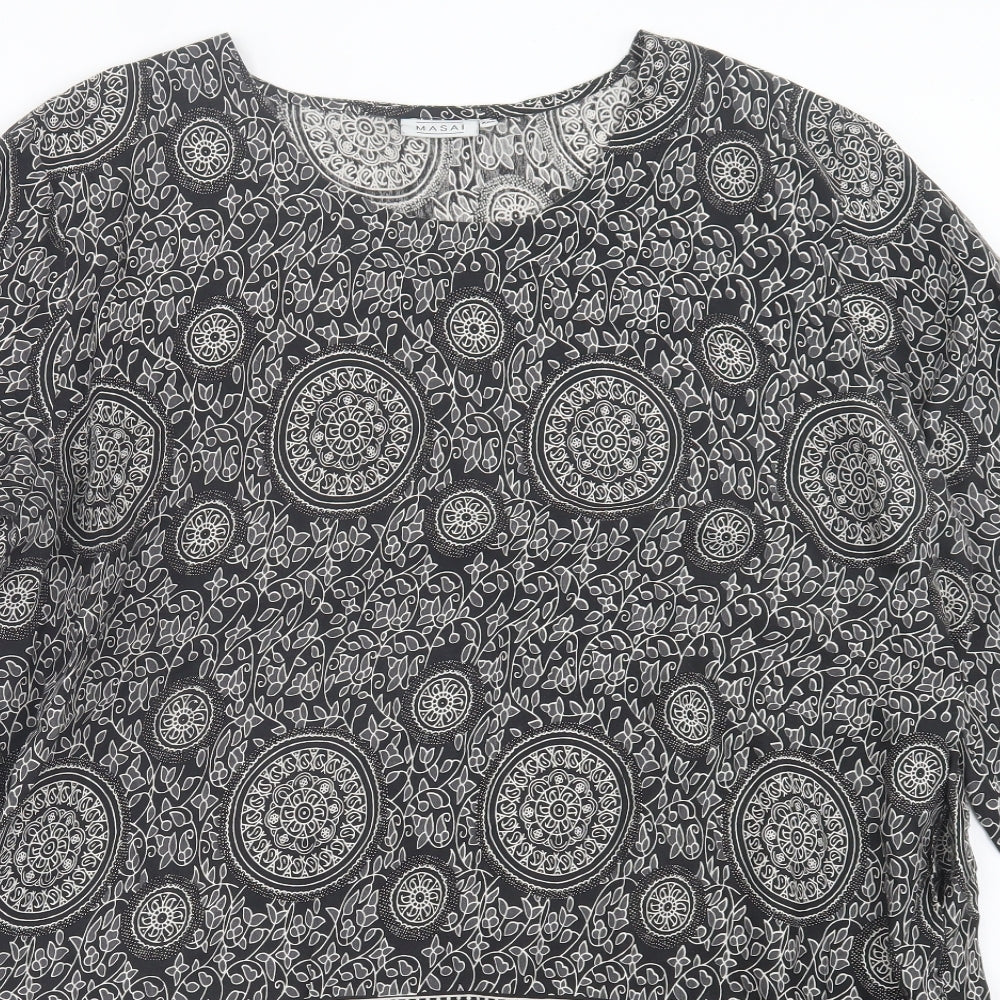 Masai Womens Black Geometric Viscose A-Line Size 2XL Crew Neck Pullover