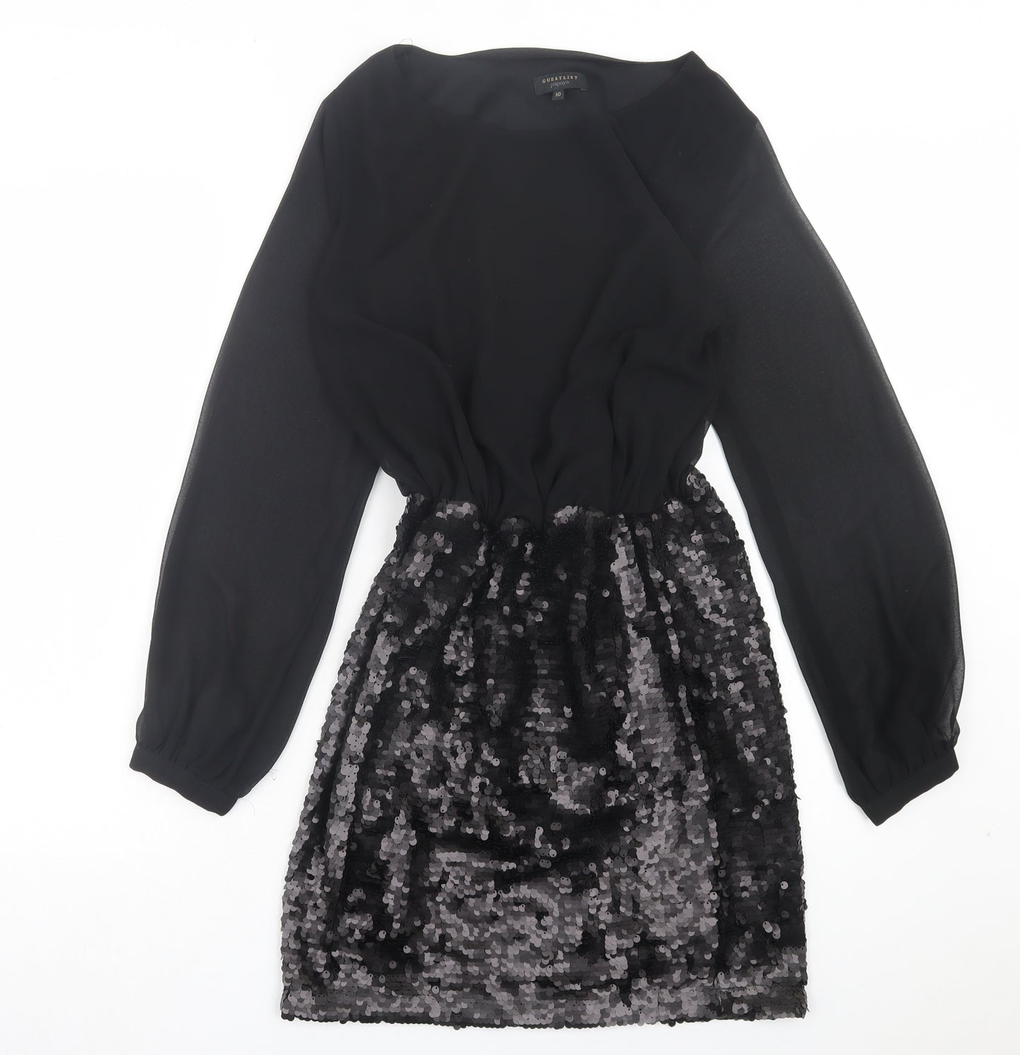 Papaya Womens Black Polyester A-Line Size 10 Crew Neck Pullover