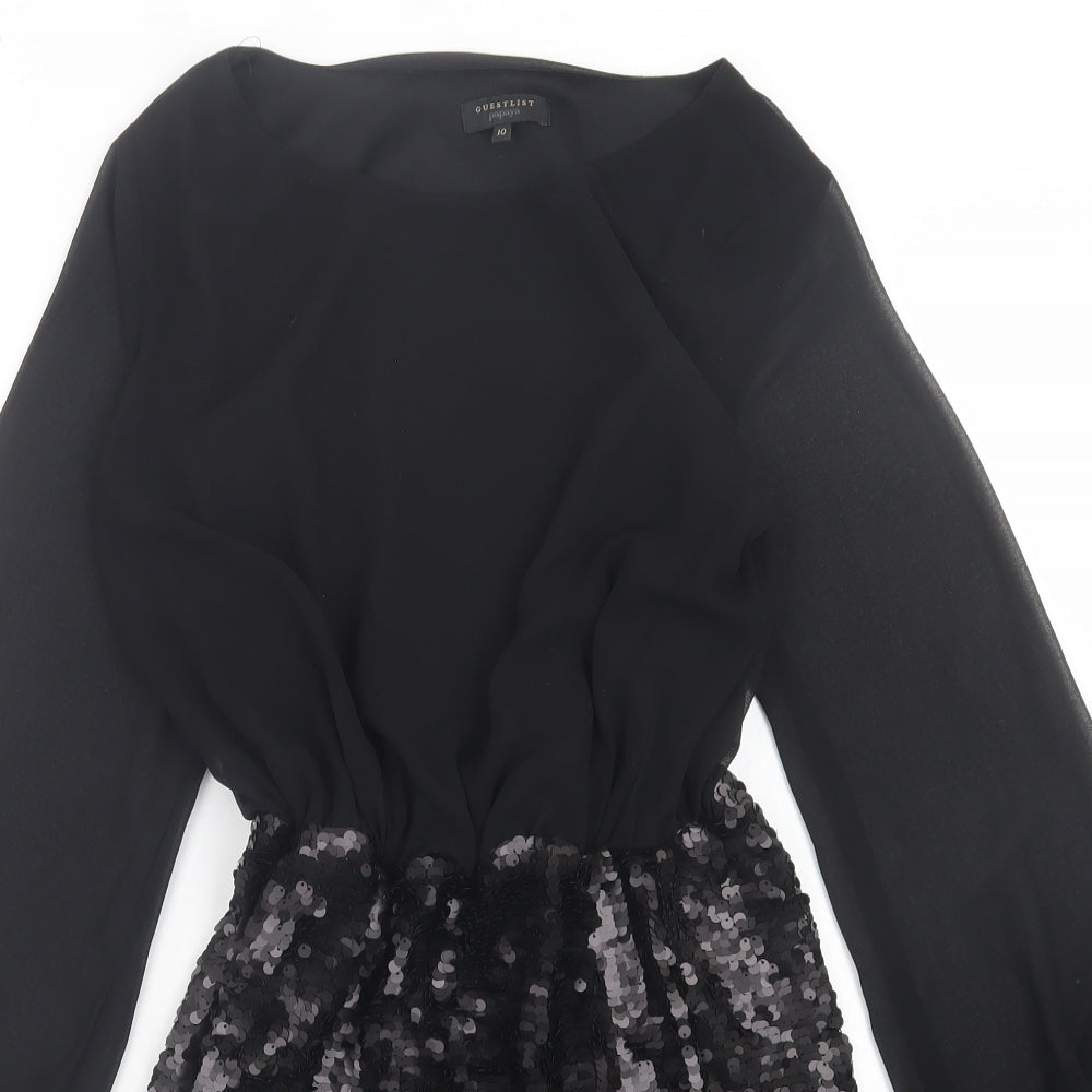 Papaya Womens Black Polyester A-Line Size 10 Crew Neck Pullover