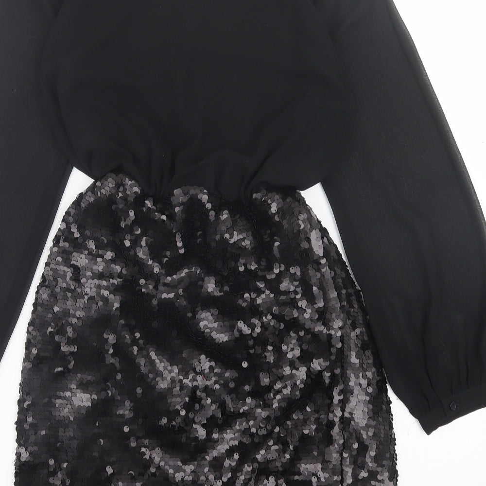 Papaya Womens Black Polyester A-Line Size 10 Crew Neck Pullover