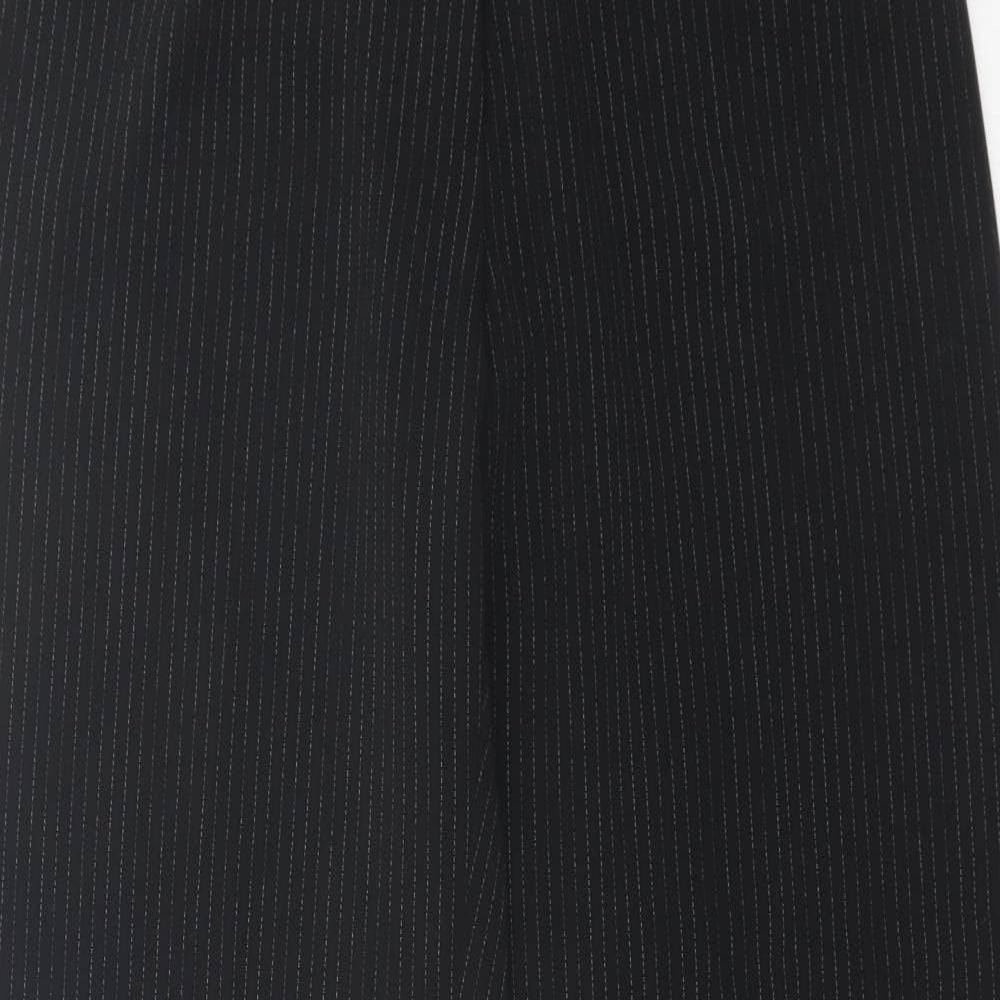 Elegant Womens Black Striped Polyester Trousers Size 12 L31 in Regular Hook & Eye