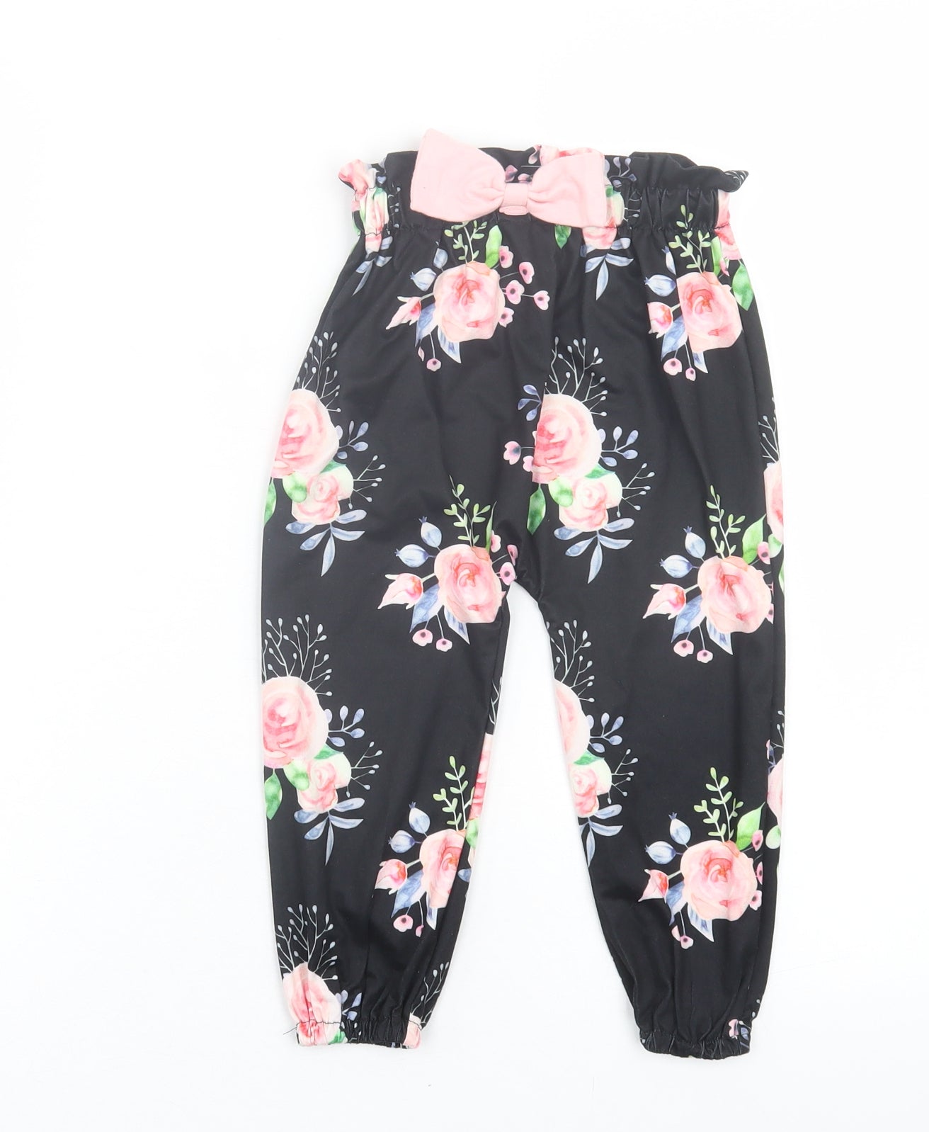 SheIn Girls Black Floral Polyester Capri Trousers Size 5 Years Regular Pullover