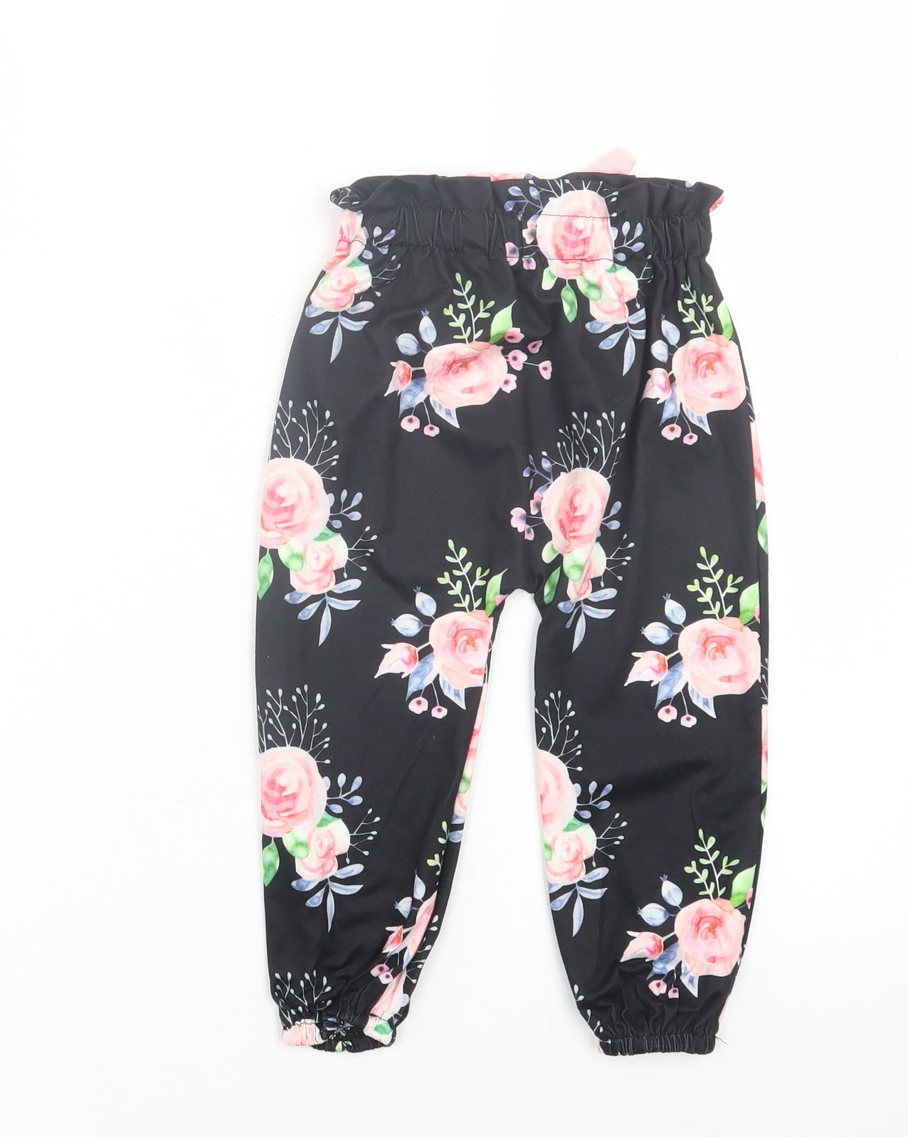 SheIn Girls Black Floral Polyester Capri Trousers Size 5 Years Regular Pullover