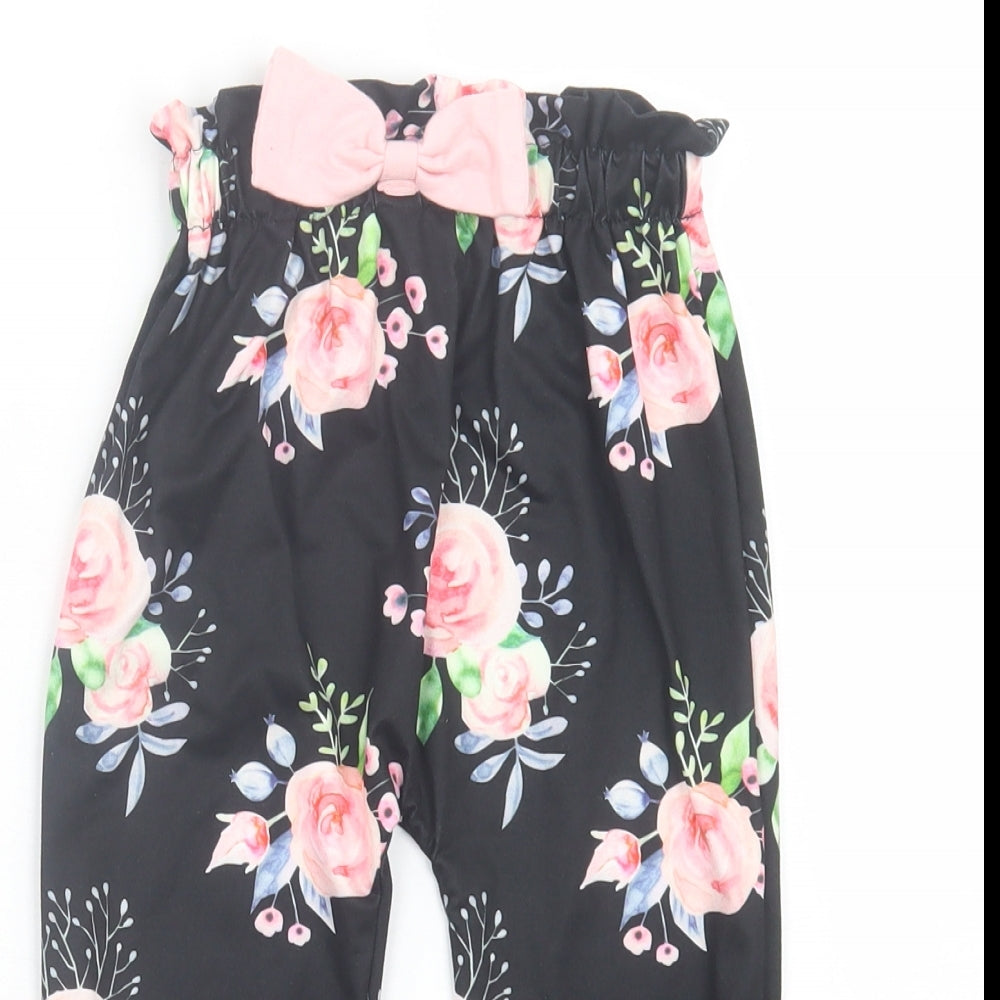 SheIn Girls Black Floral Polyester Capri Trousers Size 5 Years Regular Pullover