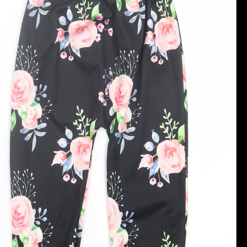SheIn Girls Black Floral Polyester Capri Trousers Size 5 Years Regular Pullover