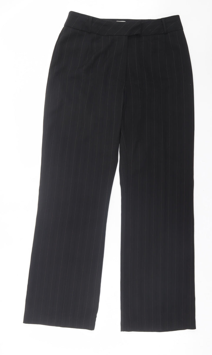 Klass Womens Black Striped Polyester Trousers Size 14 L30 in Regular Hook & Eye