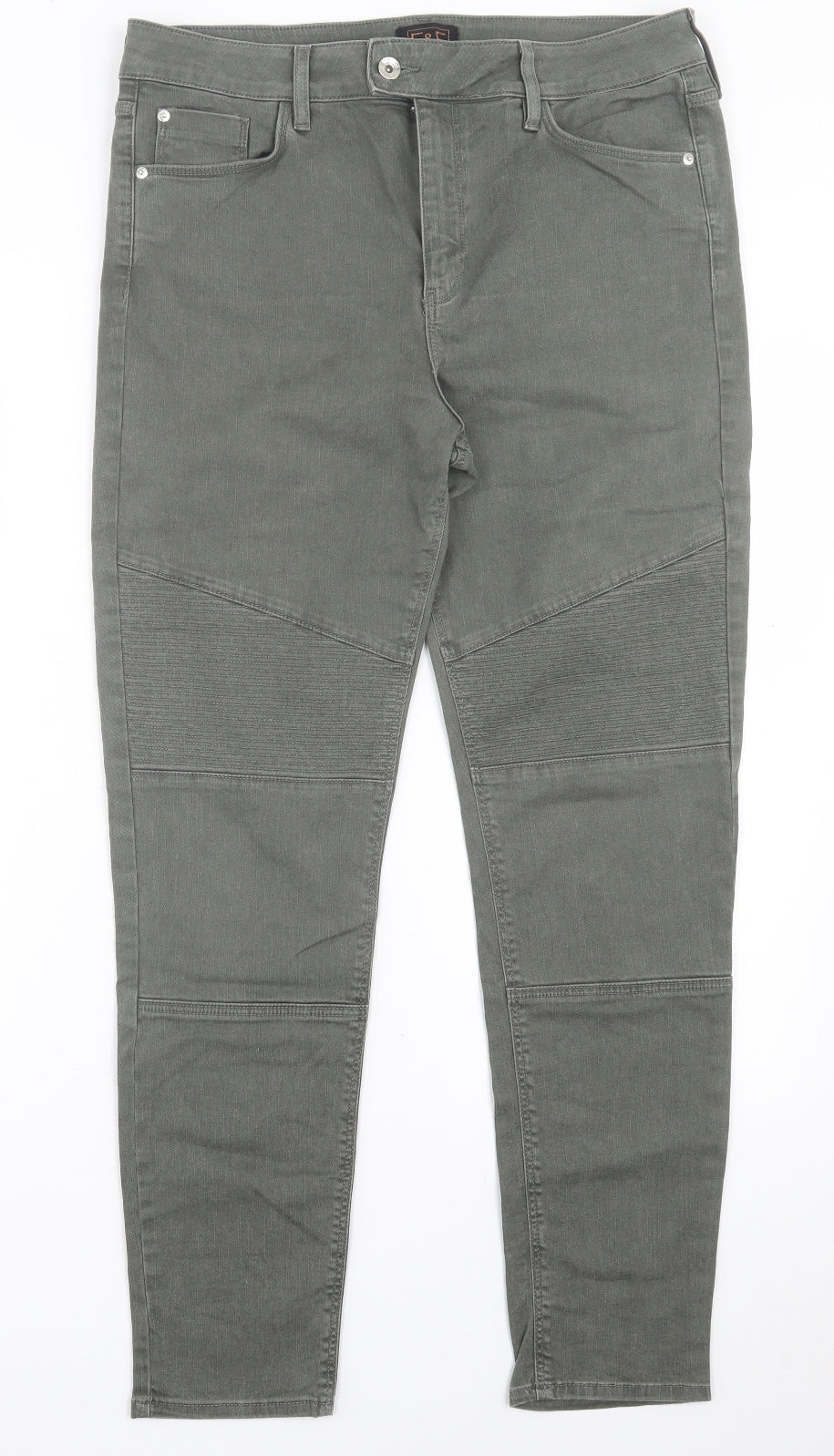 F&F Womens Green Cotton Straight Jeans Size 16 L29 in Regular Button