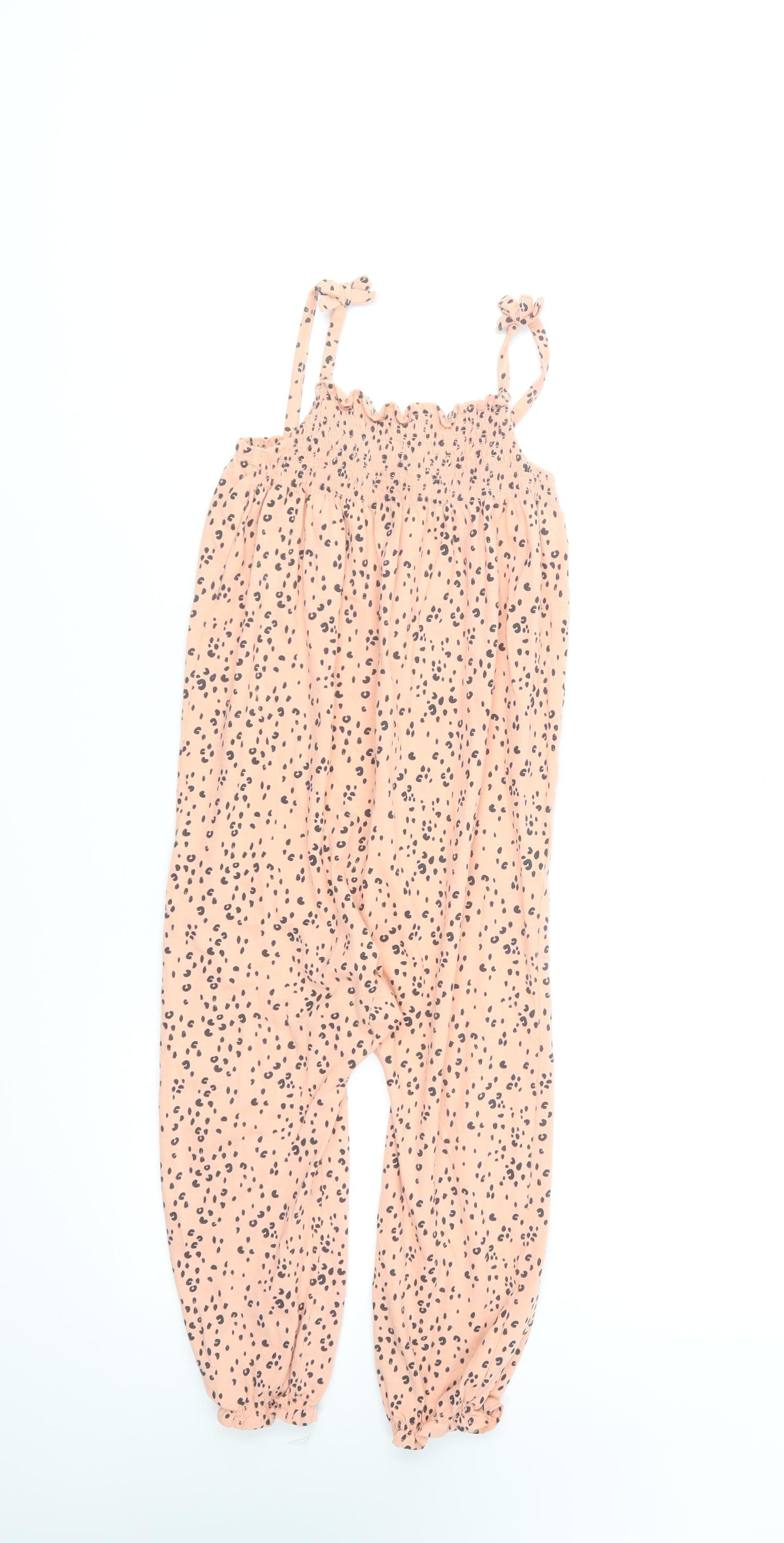 H&M Girls Orange Animal Print Cotton Dungaree One-Piece Size 3-4 Years Pullover