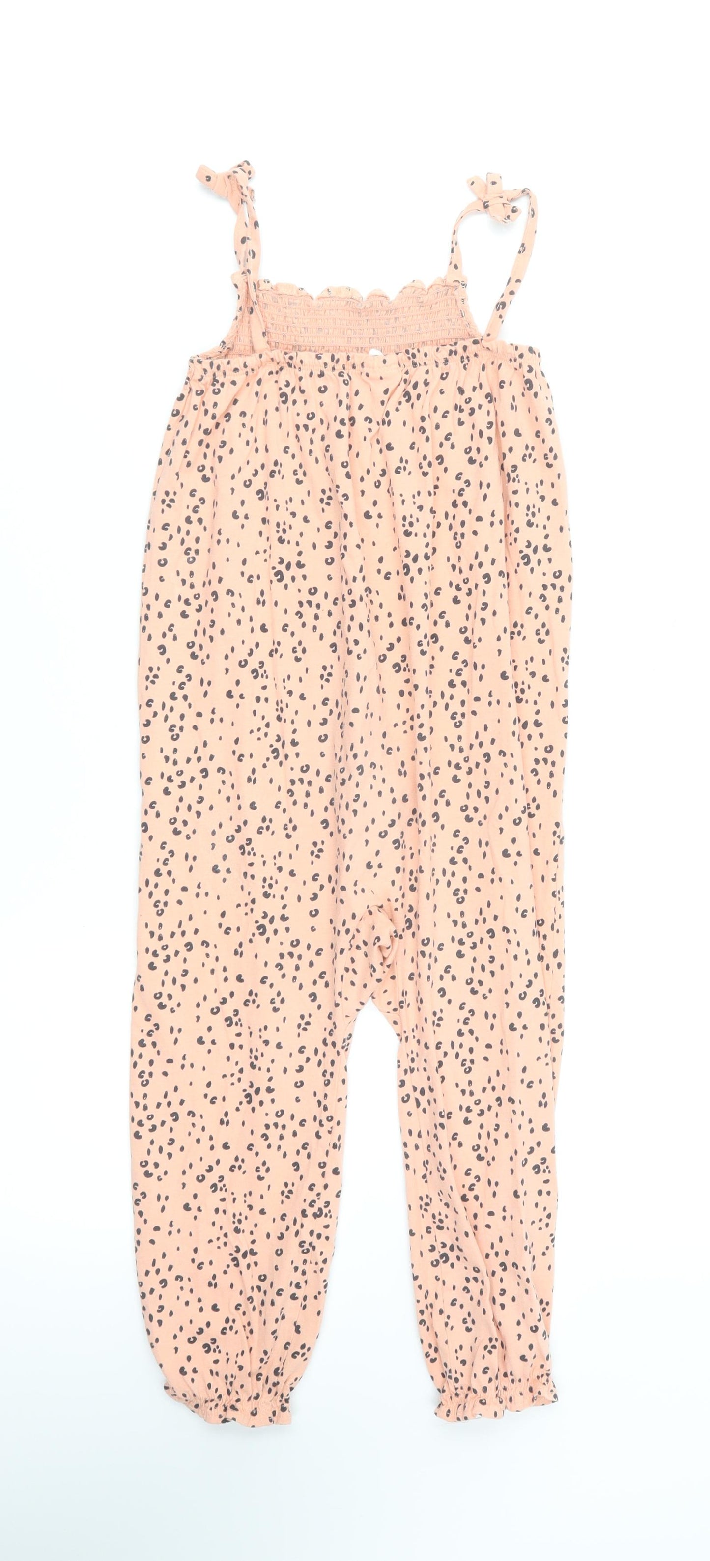 H&M Girls Orange Animal Print Cotton Dungaree One-Piece Size 3-4 Years Pullover