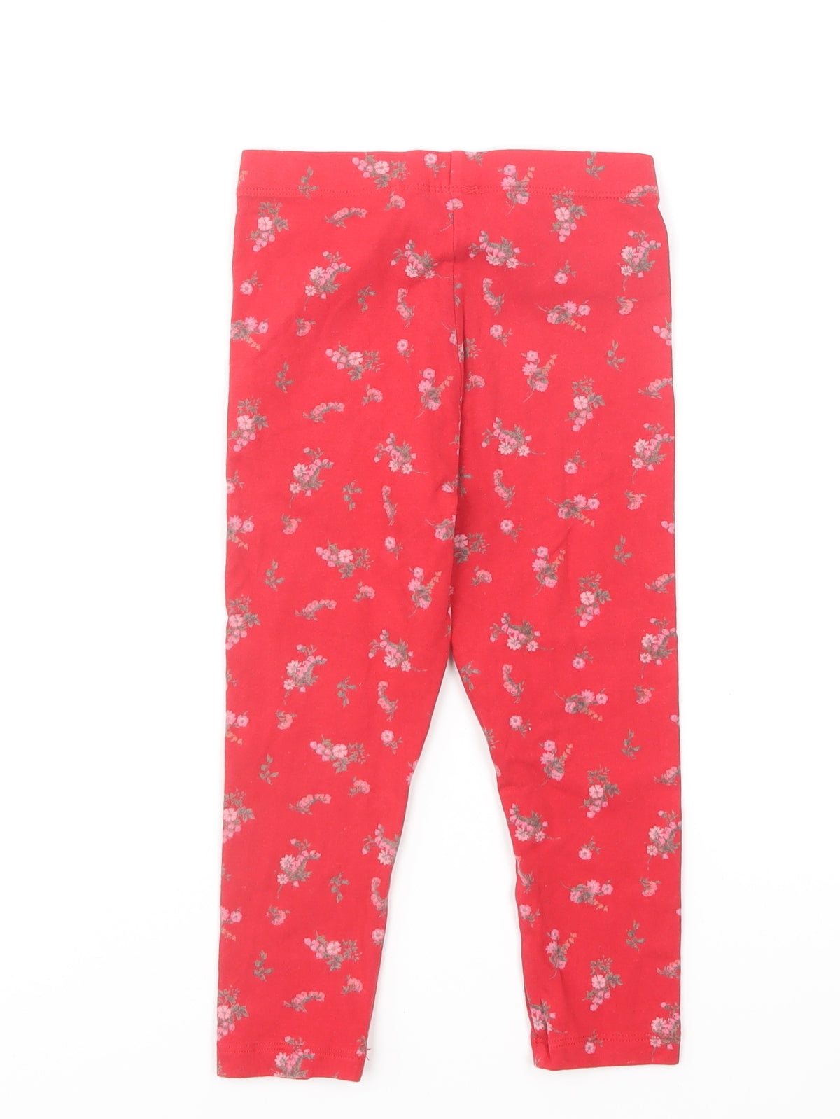 NEXT Girls Red Floral Cotton Jogger Trousers Size 3-4 Years Regular Pullover