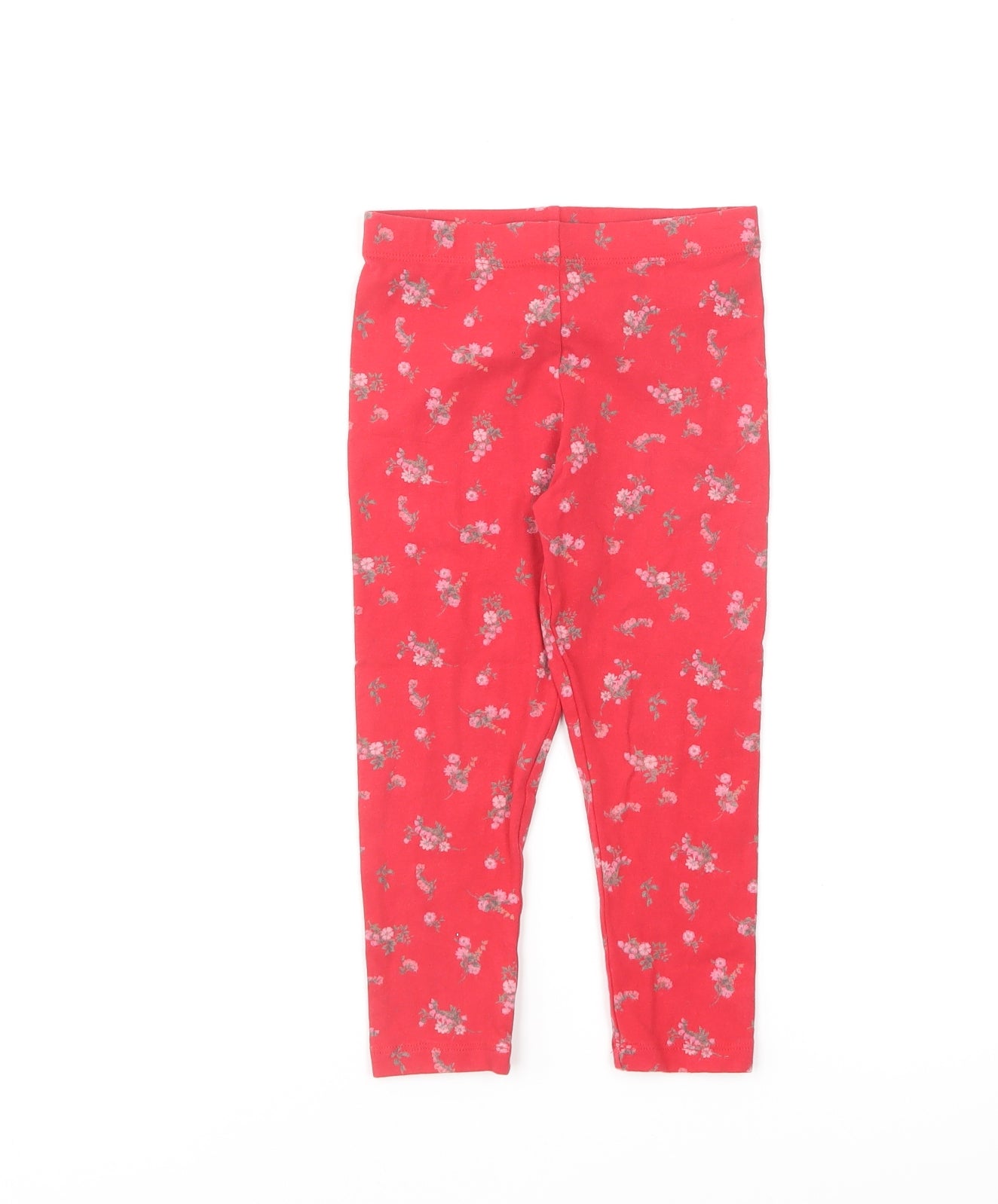 NEXT Girls Red Floral Cotton Jogger Trousers Size 3-4 Years Regular Pullover