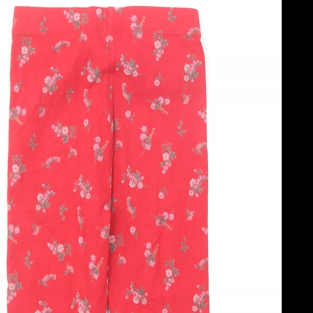 NEXT Girls Red Floral Cotton Jogger Trousers Size 3-4 Years Regular Pullover