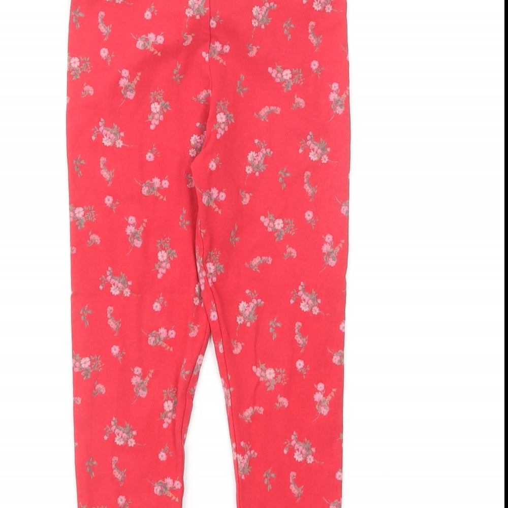 NEXT Girls Red Floral Cotton Jogger Trousers Size 3-4 Years Regular Pullover