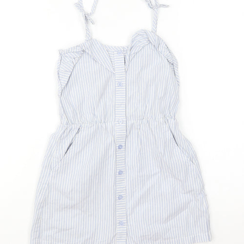 NEXT Girls Blue Striped Cotton Fit & Flare Size 4 Years Sweetheart Button