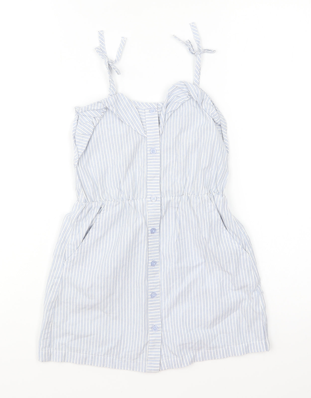 NEXT Girls Blue Striped Cotton Fit & Flare Size 4 Years Sweetheart Button