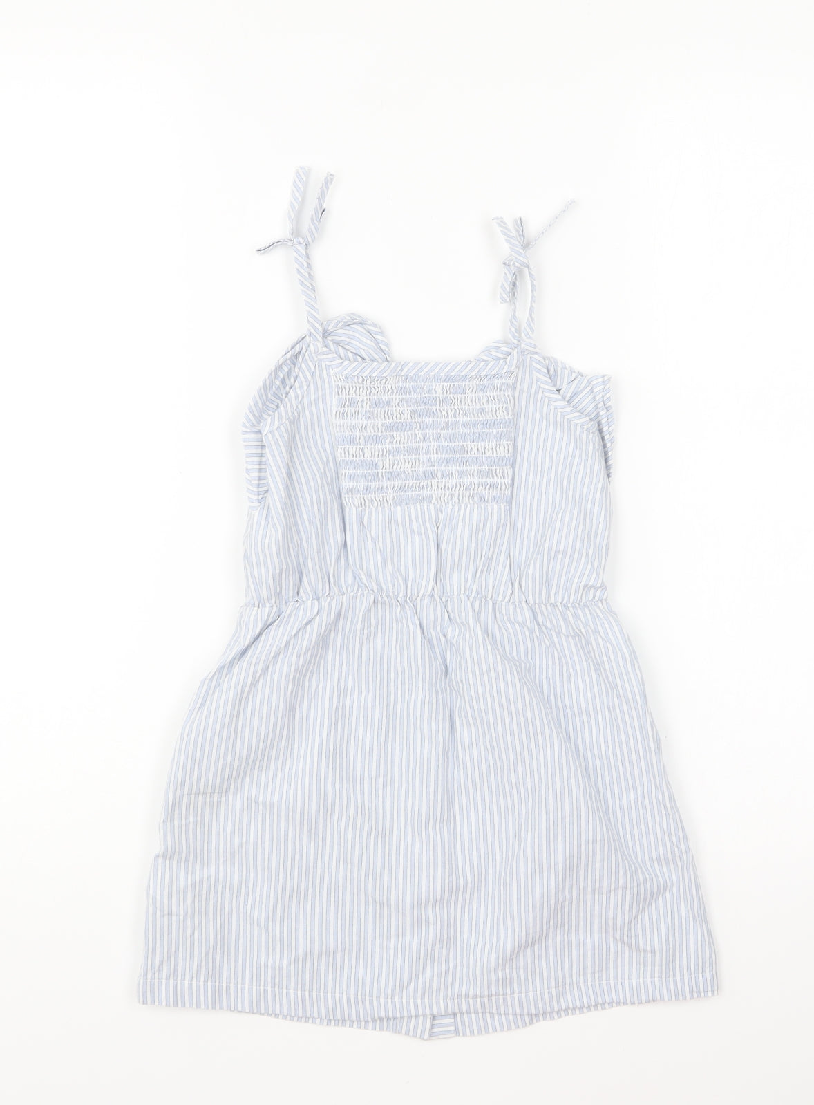 NEXT Girls Blue Striped Cotton Fit & Flare Size 4 Years Sweetheart Button