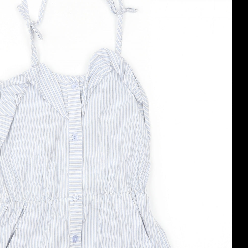NEXT Girls Blue Striped Cotton Fit & Flare Size 4 Years Sweetheart Button
