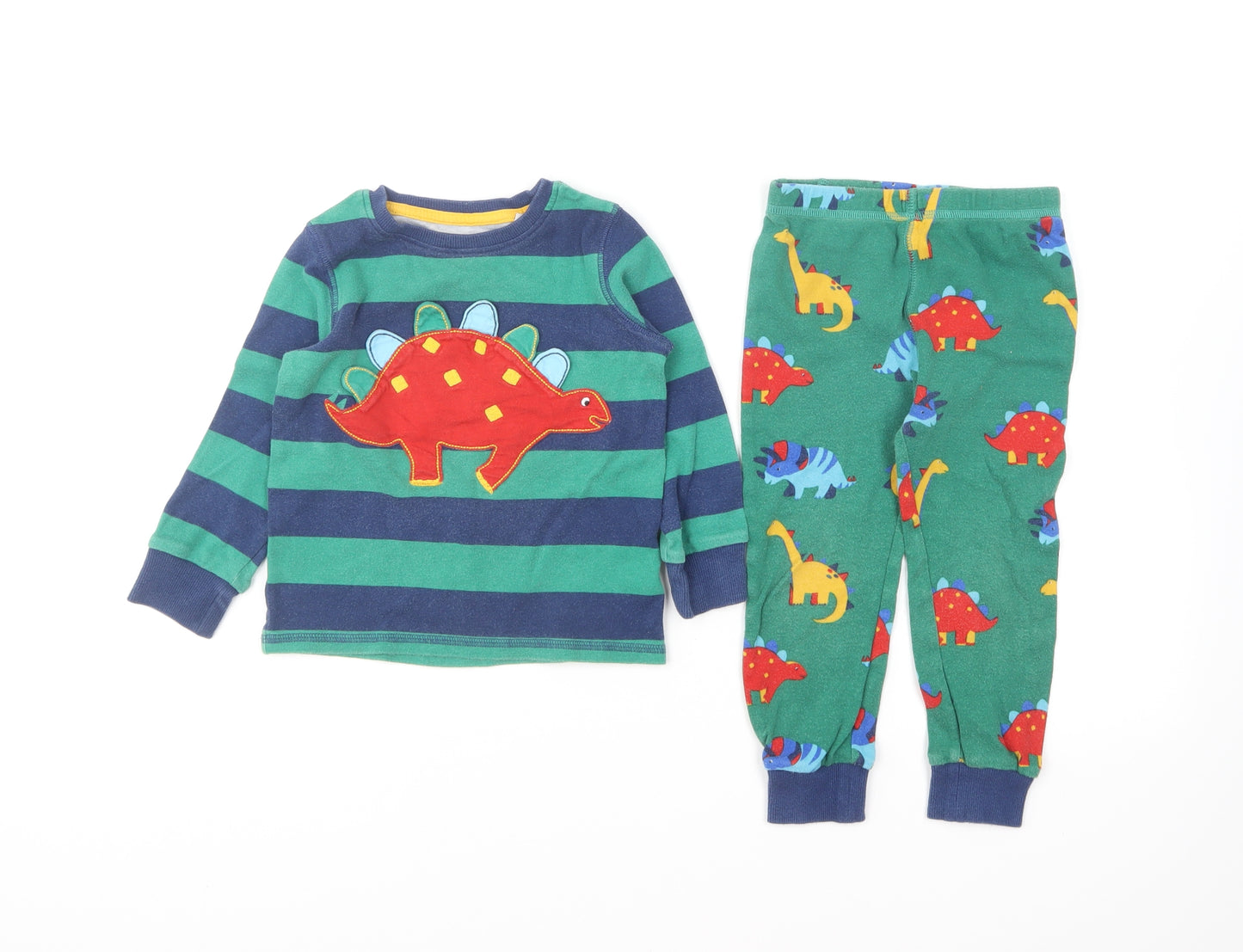 NEXT Boys Green Striped Cotton Pyjama Set Size 2-3 Years Pullover - Dinasaurs