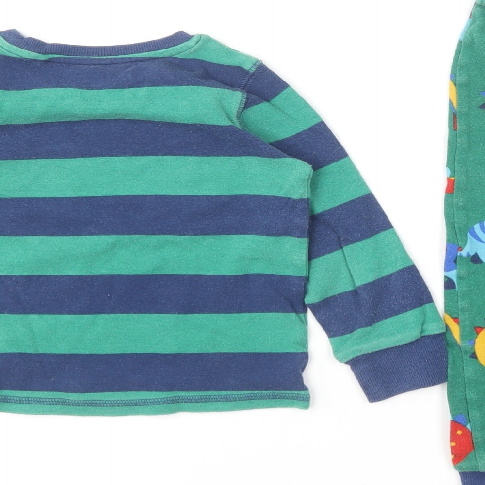 NEXT Boys Green Striped Cotton Pyjama Set Size 2-3 Years Pullover - Dinasaurs