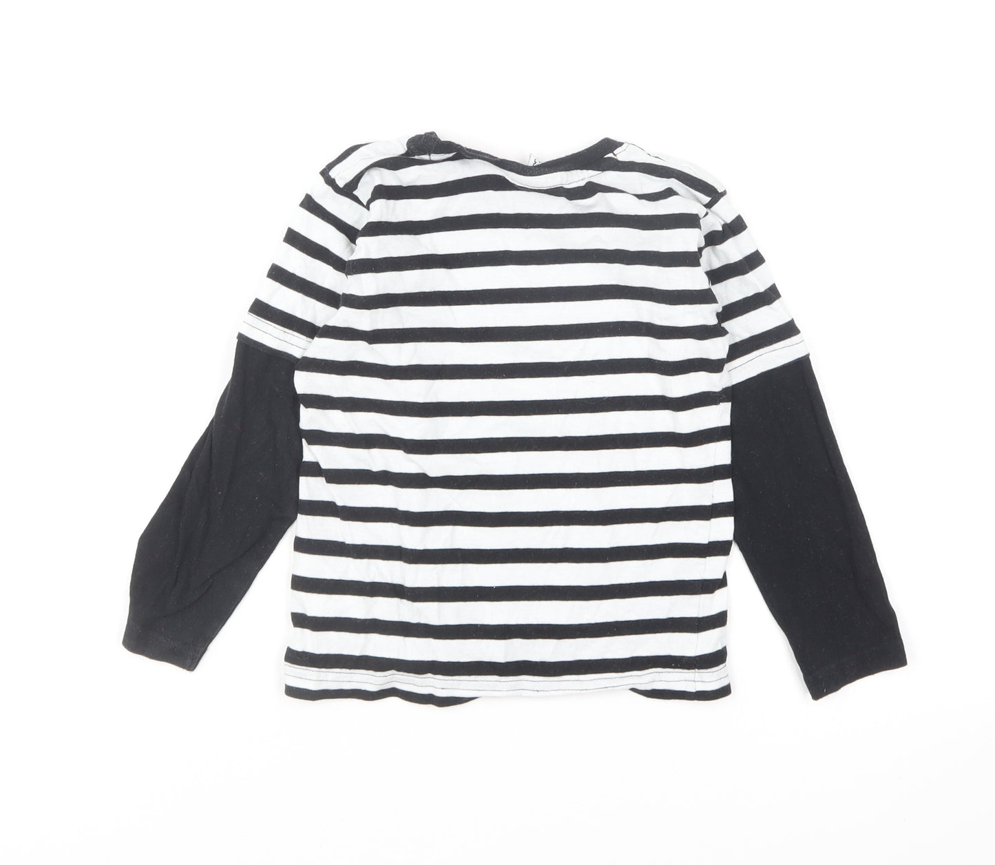 Primark Boys Black Striped Cotton Basic T-Shirt Size 2-3 Years Round Neck Pullover - Mickey Mouse