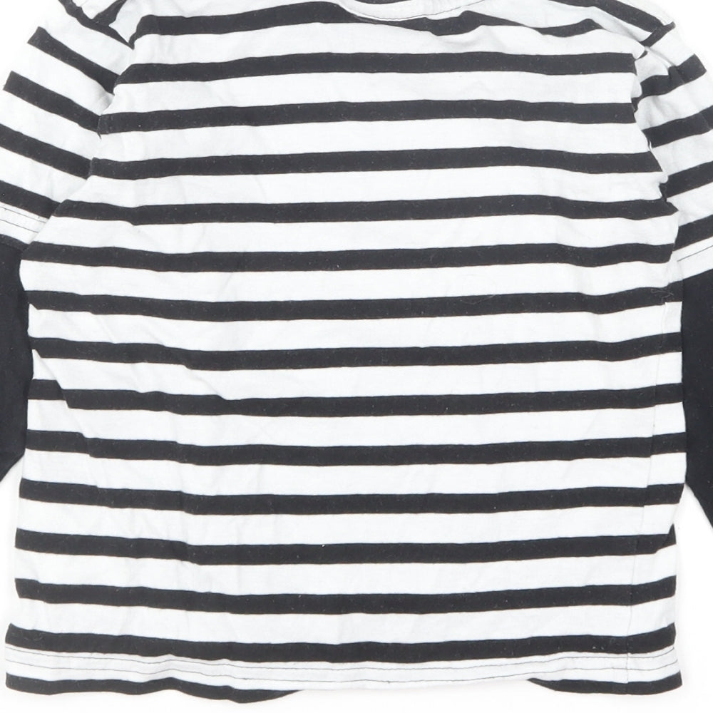 Primark Boys Black Striped Cotton Basic T-Shirt Size 2-3 Years Round Neck Pullover - Mickey Mouse