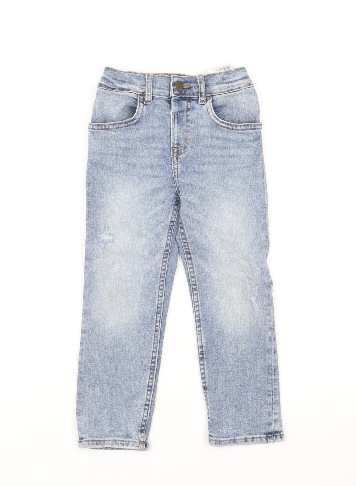H&M Boys Blue Cotton Straight Jeans Size 3-4 Years Regular Button - Distressed.