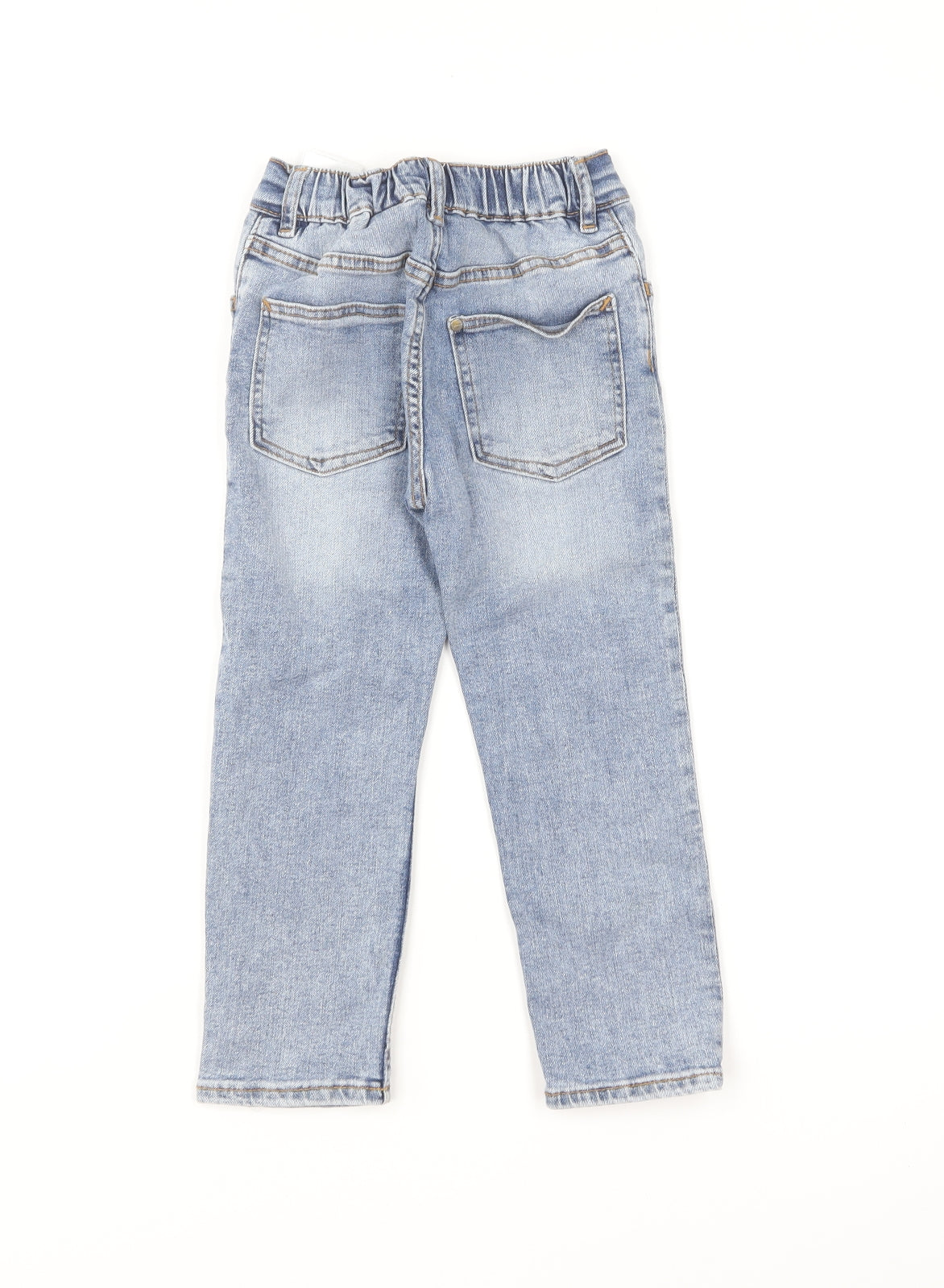 H&M Boys Blue Cotton Straight Jeans Size 3-4 Years Regular Button - Distressed.