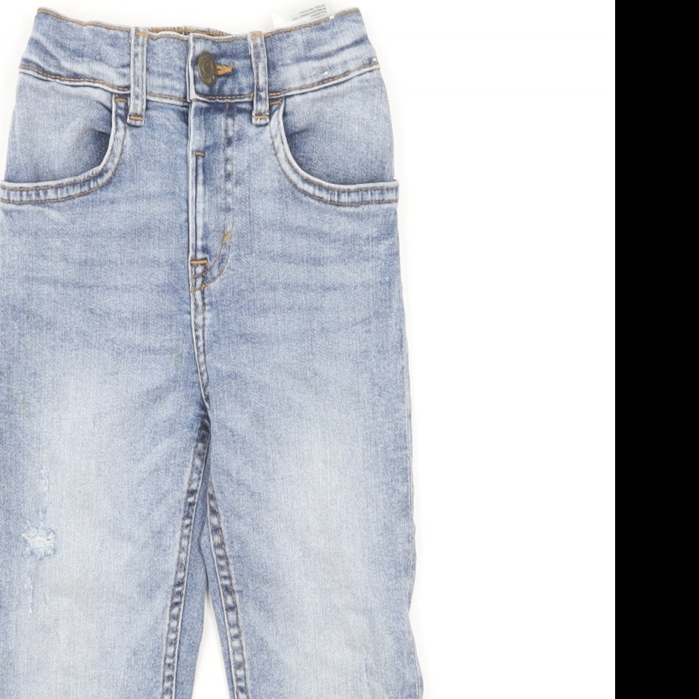 H&M Boys Blue Cotton Straight Jeans Size 3-4 Years Regular Button - Distressed.