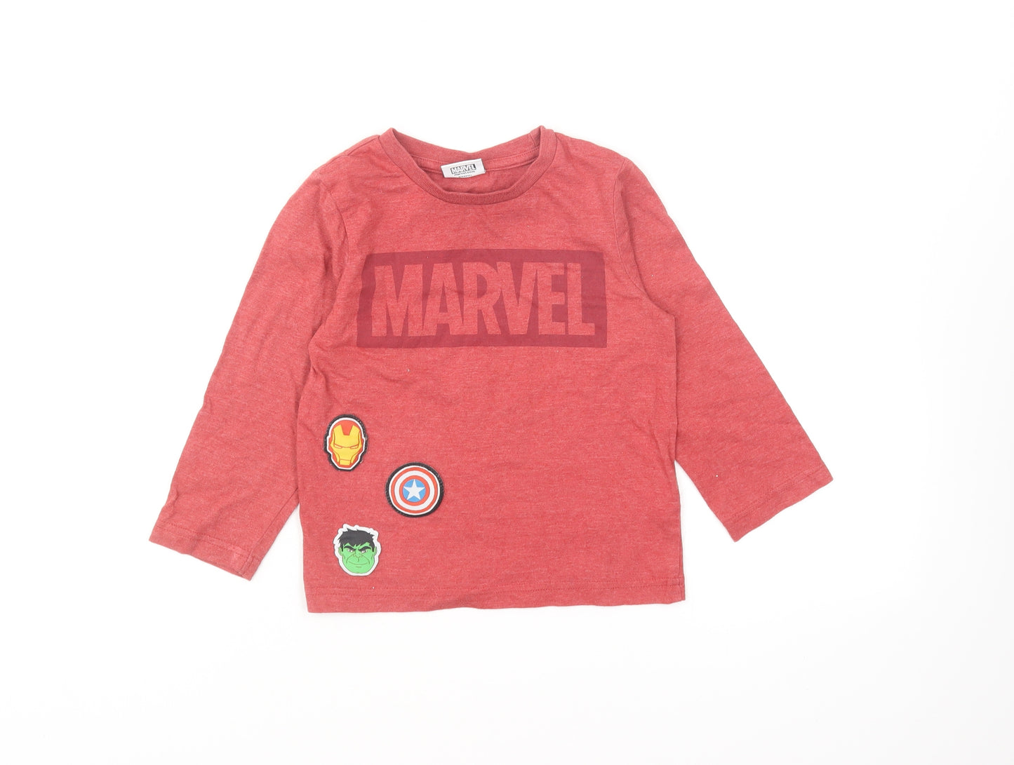 Marvel Boys Red Cotton Basic T-Shirt Size 3-4 Years Round Neck Pullover - Marvel