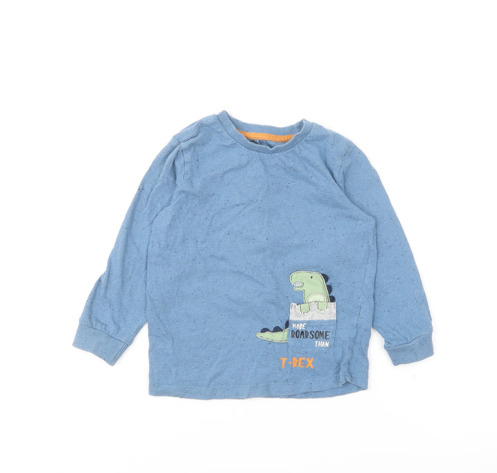 Matalan Boys Blue Cotton Basic T-Shirt Size 3-4 Years Round Neck Pullover - T-Rex