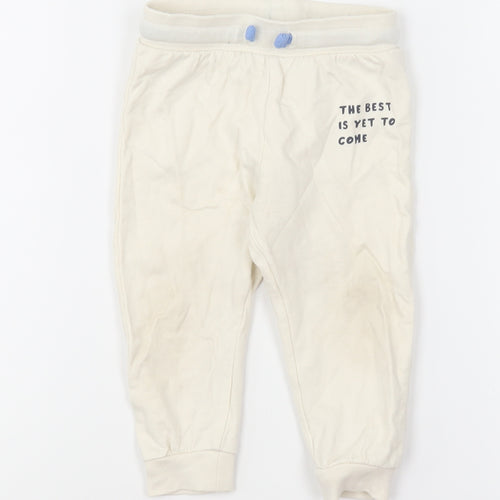 Pep & Co Baby Ivory Cotton Jogger Trousers Size 9-12 Months Drawstring - The Best Is Yet To Come