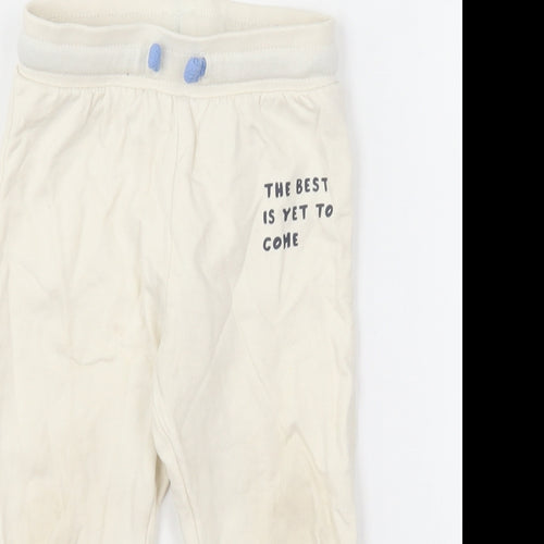 Pep & Co Baby Ivory Cotton Jogger Trousers Size 9-12 Months Drawstring - The Best Is Yet To Come