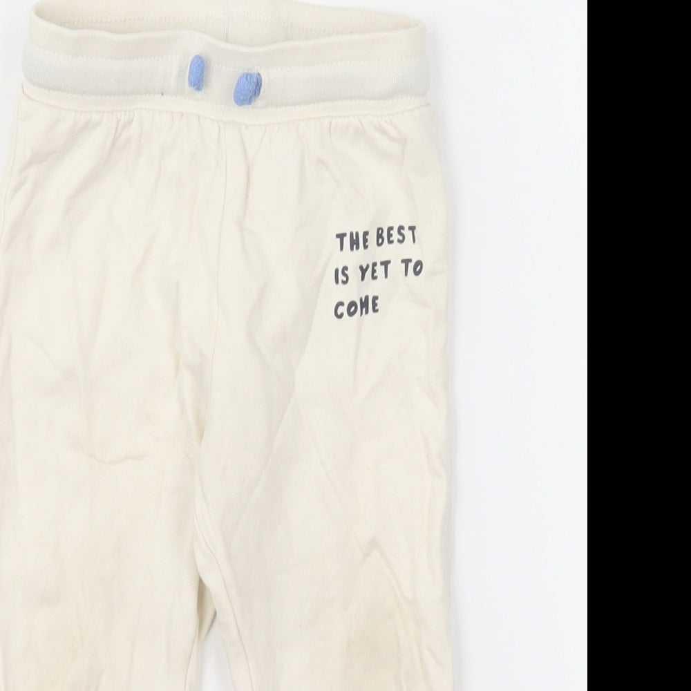 Pep & Co Baby Ivory Cotton Jogger Trousers Size 9-12 Months Drawstring - The Best Is Yet To Come